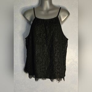 NO BOUNDARIES Juniors Black Lace Fringe Lined Blouse XXL